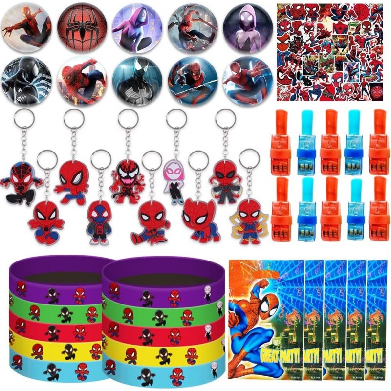 Superhero Spider Birthday Party Favors Supplies Set Include 10 Button Pins 10 Key Chains 10 Silicone Bracelets 50 Stickers $3...