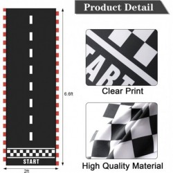 Racing Car Party Decorations Supplies 6.6 x 2 Ft Long Racetrack Floor Running Mat 6.6 Feet Checkered Racing Pennant Banner 10...