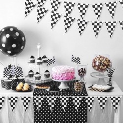 Racing Car Party Decorations Supplies 6.6 x 2 Ft Long Racetrack Floor Running Mat 6.6 Feet Checkered Racing Pennant Banner 10...