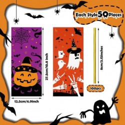 100 Pieces Halloween Cellophane Bags Pumpkin Ghost Goodie Treat Bags Plastic Party Favor Bags for Bakery Popcorn Cookies Cand...