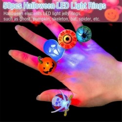 Halloween LED Light Up Ring luminous Flash Finger Rings Halloween Party Favor Toys 50 Pack Blinking Jelly Rubber Rings Kids A...