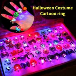 Halloween LED Light Up Ring luminous Flash Finger Rings Halloween Party Favor Toys 50 Pack Blinking Jelly Rubber Rings Kids A...