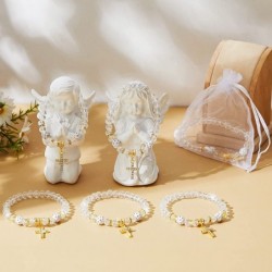 90 Pieces Baptism Favors Set Include 30 Pieces Crystal Bracelets with Crucifix Rosary 30 Pieces Thank You Tags 30 Pieces Orga...