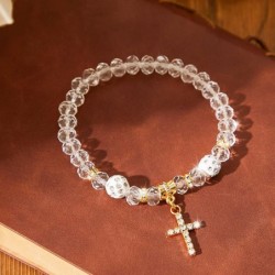 90 Pieces Baptism Favors Set Include 30 Pieces Crystal Bracelets with Crucifix Rosary 30 Pieces Thank You Tags 30 Pieces Orga...