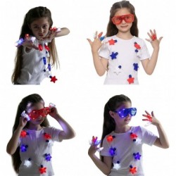 15 Pcs Patriotic Party Favor of 3 LED Shutter Shade Glasses 3 LED Light Up Necklaces and 9 LED Glow Finger Lights for 4th of ...