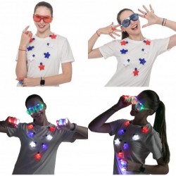 15 Pcs Patriotic Party Favor of 3 LED Shutter Shade Glasses 3 LED Light Up Necklaces and 9 LED Glow Finger Lights for 4th of ...