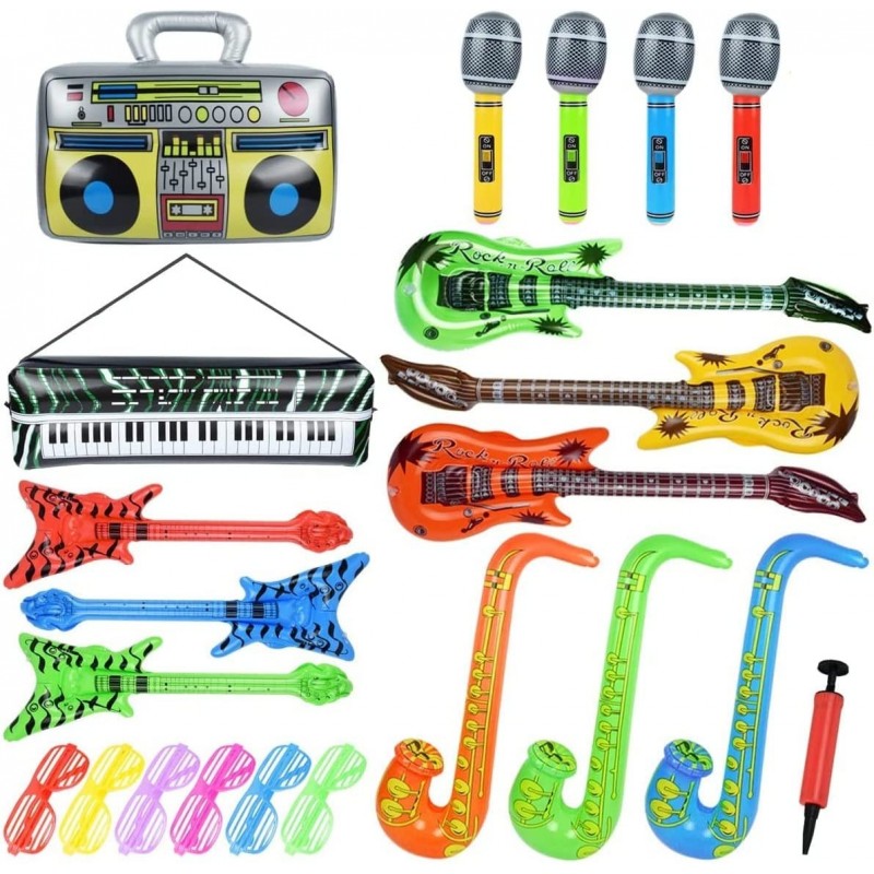 Inflatable Instruments Set 22Pcs Inflatable Guitar for Kids Fun Musical Instruments Accessories Inflatable Props for Birthday...