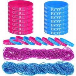 48 Pieces Gender Reveal Party Wristbands Rubber Bracelets Baby Bead Necklaces Set for Team Boy Girl Gender Reveal Party Favor...