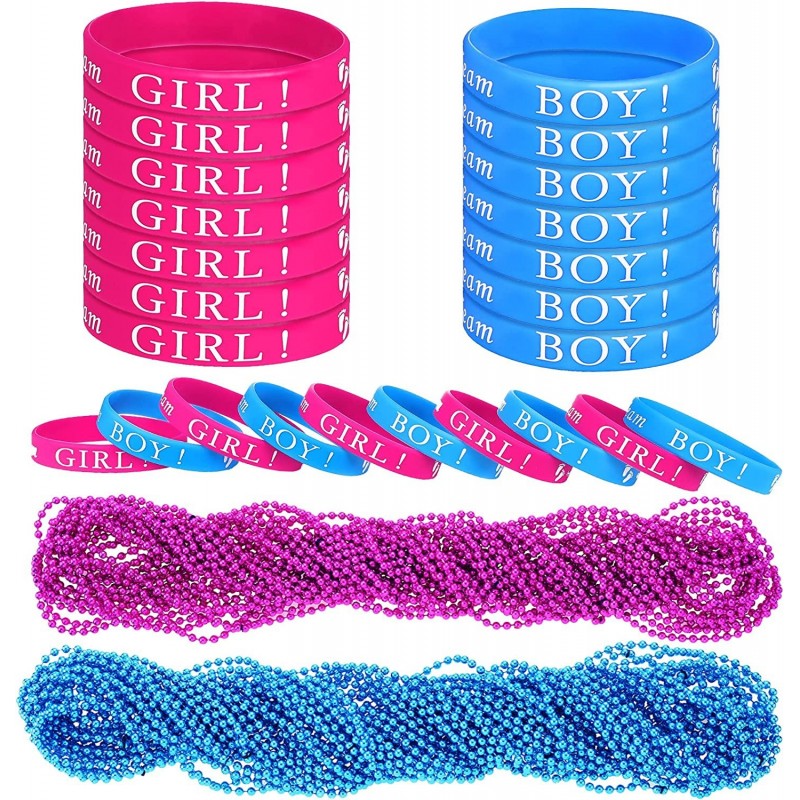 48 Pieces Gender Reveal Party Wristbands Rubber Bracelets Baby Bead Necklaces Set for Team Boy Girl Gender Reveal Party Favor...