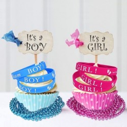 48 Pieces Gender Reveal Party Wristbands Rubber Bracelets Baby Bead Necklaces Set for Team Boy Girl Gender Reveal Party Favor...