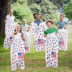 4th of July Patriotic Potato Sack Race Bags/USA Flag Patriotic Head Boppers Headband/Red White Blue Prize Medals for Kids and...