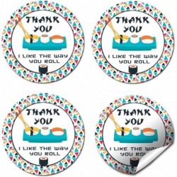 Sushi Roll Themed Thank You Sticker Labels for Kids 40 2" Party Circle Stickers by AmandaCreation Great for Party Favors Enve...