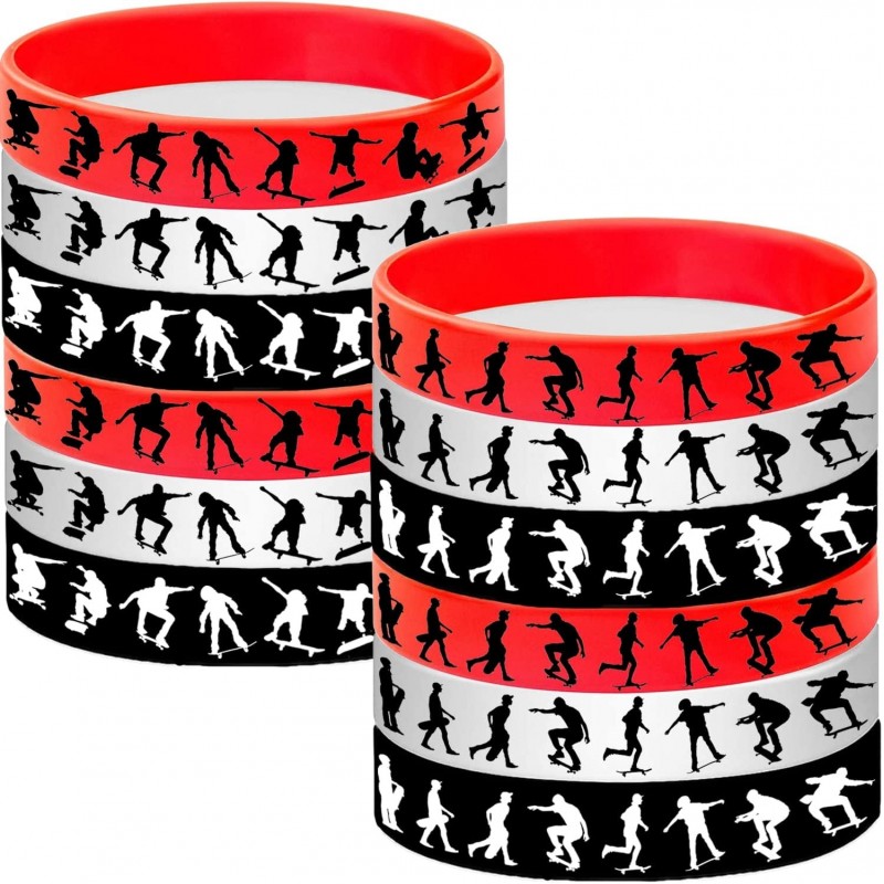 24PCS Skateboard Themed Rubber Bracelets Sport Slicone Wristbands Party Supplies Birthday Baby Shower Party Favors $18.40 Kid...