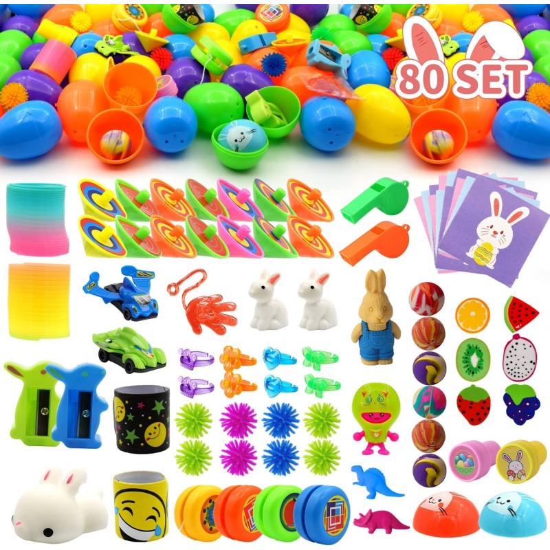 Toys Filled Easter Eggs 80 Pack Plastic Easter Eggs Fillers Surprise Small Novelty Toys – mini Toys for Easter Eggs Perfect f...