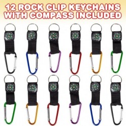 Rock Clip Keychains with Compass Set of 12 Carabiner Clip Keychains for Kids and Adults with Working Compasses Explorer and C...