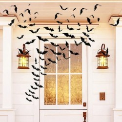 Halloween Decorations Bats Wall Decor Halloween Party Decorations Indoor Outdoor Halloween Decor Supplies 64 Pcs Reusable PVC...