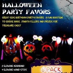 Halloween Party Favors Set of 2 LED Light Up Pumpkin & Skull Headband 4 PCS of Halloween Glowing Wand Stick LED Hand Stick Ha...