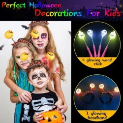 Halloween Party Favors Set of 2 LED Light Up Pumpkin & Skull Headband 4 PCS of Halloween Glowing Wand Stick LED Hand Stick Ha...