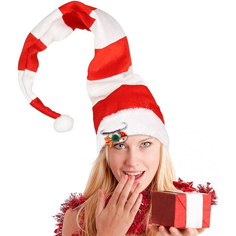 Christmas Elf Hat Extra Long Red And White Striped Felt Hat with Cute Brooch Pin for Kids Adults $17.35 Kids' Party Hats