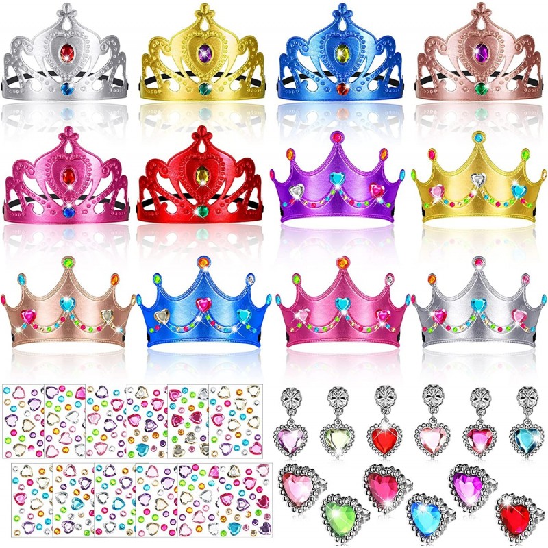 36 Pieces Foam Princess Tiaras and Crowns Set Princess Jewelry Toys DIY Crystal Diamond Sticker Princess King Crown Kids' Par...