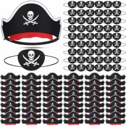 108 Pieces Classic Pirate Hat Set Include 54 Pieces Felt Pirate Hat Skull Printed Pirate Hat and 54 Pieces Black Pirate Eye P...