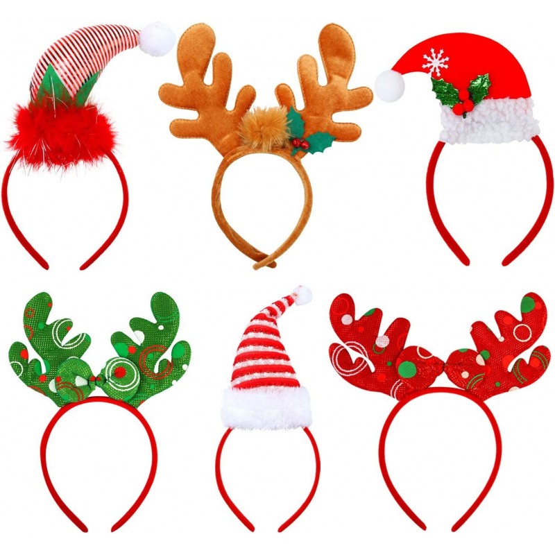 6 Pack Christmas Headbands Elves Party Hats Christmas Reindeer Costume Headbands for Christmas Holiday Party $21.03 Kids' Par...