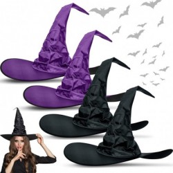 4 Pieces Halloween Ruched Witch Hat Large Crooked Witch Hat Black Purple Wizard Hat Witch Costume for Women Men Halloween Par...