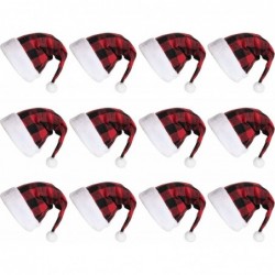 12 Pack Premium Santa Hats Plush Red Velvet Plaid Christmas Hats with White Cuffs for Christmas Holiday Favors and Party Supp...