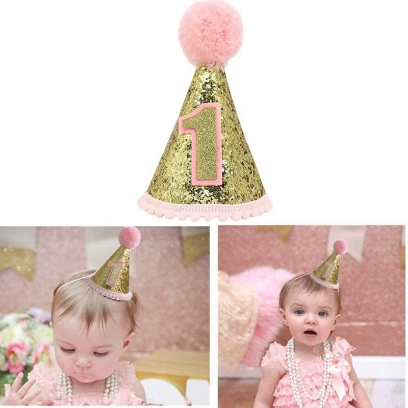 Gold Glitter Sparkle Princess 1st Birthday Hat with Adjustable Headband for Baby Girl Party Supplies $14.18 Kids' Party Hats