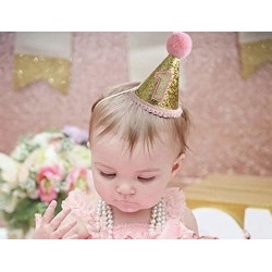 Gold Glitter Sparkle Princess 1st Birthday Hat with Adjustable Headband for Baby Girl Party Supplies $14.18 Kids' Party Hats