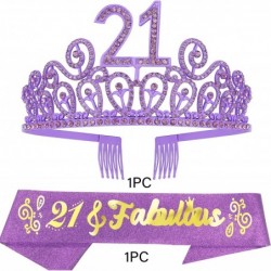 21st Birthday Sash and Tiara for Women - Fabulous Set: Glitter Sash + Ripples Rhinestone Purple Premium Metal Tiara for Women...