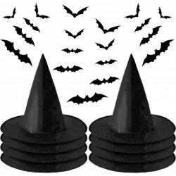 8 Pcs Halloween Witch Hat Black Witch Costume Accessory with 120 Pcs 3D Bat Sticker for Halloween Party Yard Decoration $20.2...