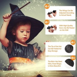 8 Pcs Halloween Witch Hat Black Witch Costume Accessory with 120 Pcs 3D Bat Sticker for Halloween Party Yard Decoration $20.2...