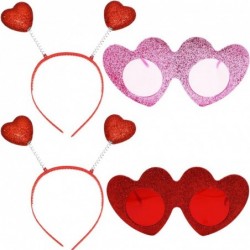 4 Pieces Valentines Day Headbands and Sunglasses Red Heart Glitter Head Boppers Glasses for Valentines Day Party Favor Weddin...