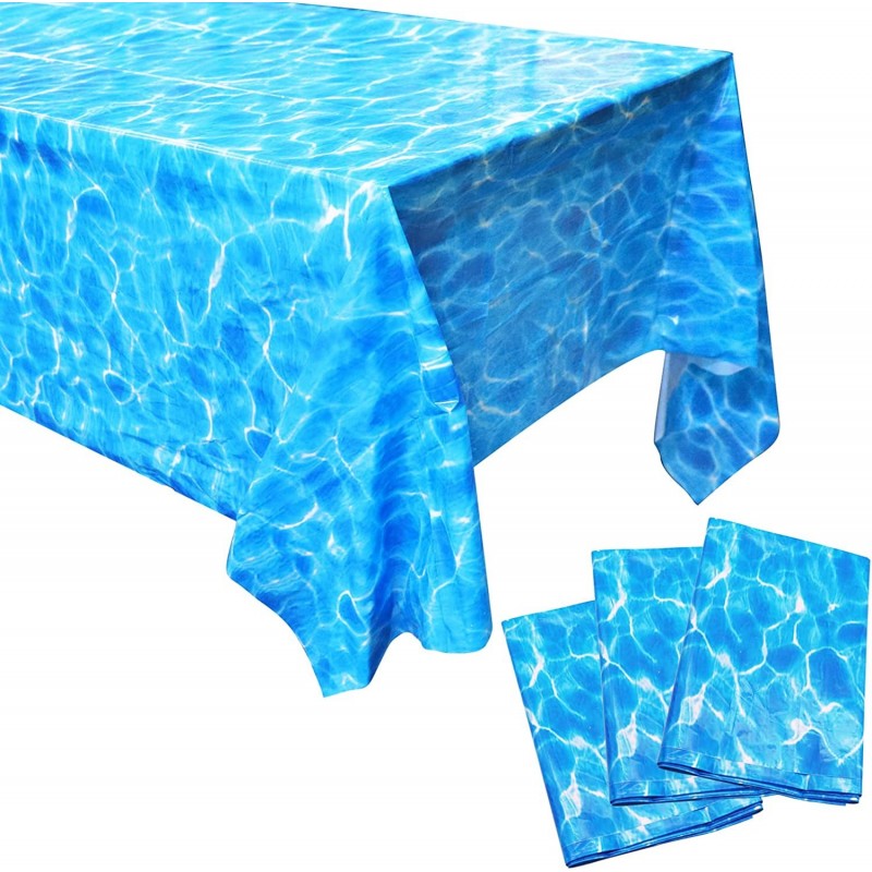 Summer Pool Plastic Tablecloth 3 Packs Hawaii Beach Party Favor Water Print Plastic Blue Table Cover for Under The Sea Party ...