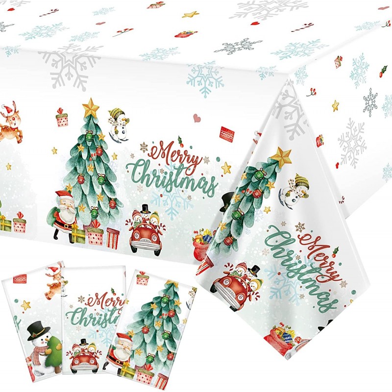 Christmas Tablecloth 3pcs White Snowflake Xmas Tree Tablecloth Disposable Waterproof Rectangular Plastic Table Cloth for Merr...