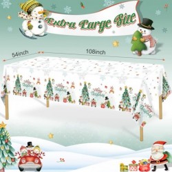 Christmas Tablecloth 3pcs White Snowflake Xmas Tree Tablecloth Disposable Waterproof Rectangular Plastic Table Cloth for Merr...