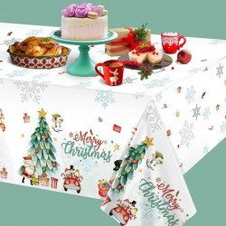 Christmas Tablecloth 3pcs White Snowflake Xmas Tree Tablecloth Disposable Waterproof Rectangular Plastic Table Cloth for Merr...