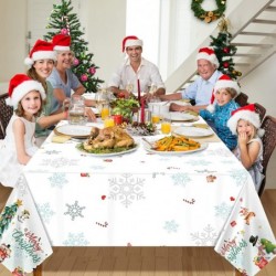 Christmas Tablecloth 3pcs White Snowflake Xmas Tree Tablecloth Disposable Waterproof Rectangular Plastic Table Cloth for Merr...