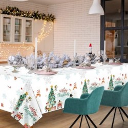 Christmas Tablecloth 3pcs White Snowflake Xmas Tree Tablecloth Disposable Waterproof Rectangular Plastic Table Cloth for Merr...