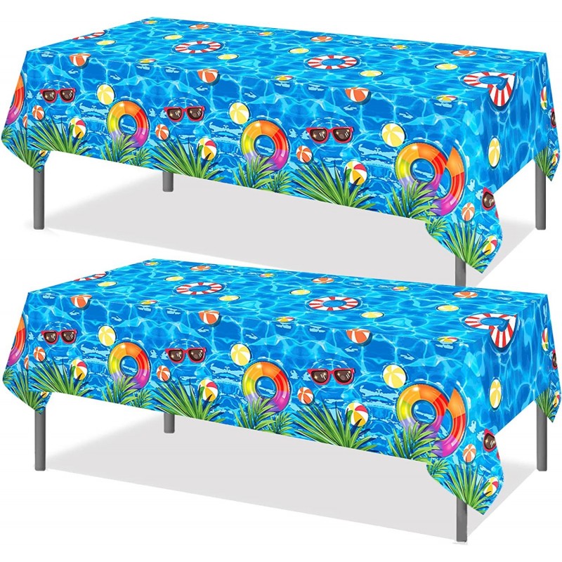 2Pcs Pool Party Decorations Table Covers - Summer Hawaiian Swimming Baby Shower Birthday Pool Party Decor Supplies Favors Pla...