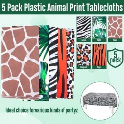 5 Pack Animal Safari Tablecloth Zoo Print Table Cover Jungle Animal Theme Leopard Tiger Zebra Giraffe Palm Leaf Print Tablecl...