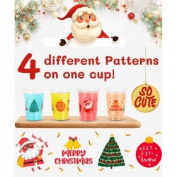 16 oz 30 Count Christmas Party Cups  Disposable Christmas Cups for Kids  4 Designs on 1 Cup  16oz Clear Plastic Cups for Chri...