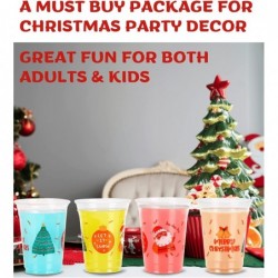 16 oz 30 Count Christmas Party Cups  Disposable Christmas Cups for Kids  4 Designs on 1 Cup  16oz Clear Plastic Cups for Chri...