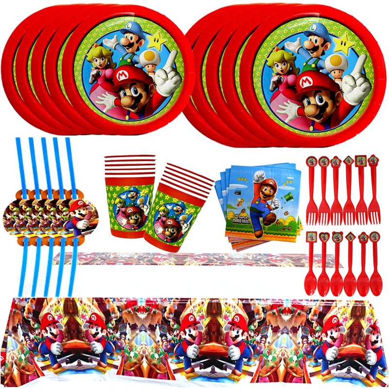 Mario Brothers Super Birthday Party Supplies Super Cute Mario Bros for Kids Theme Party Decorations Included Plates Paper cup...