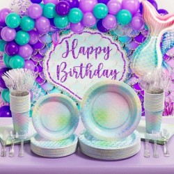 Mermaid Party Decorations & Disposable Dinnerware(Serve 25) Girl Birthday Baby Shower All-in-One Party Supplies Set Includes ...