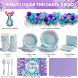 Mermaid Party Decorations & Disposable Dinnerware(Serve 25) Girl Birthday Baby Shower All-in-One Party Supplies Set Includes ...