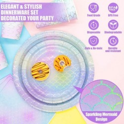 Mermaid Party Decorations & Disposable Dinnerware(Serve 25) Girl Birthday Baby Shower All-in-One Party Supplies Set Includes ...