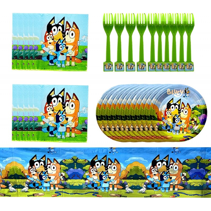 Blue Dog Party Supplies for Kids' Birthday Dog Cartoon Decorations Included Plates Forks Tablecover Napkins for Kids Party Su...