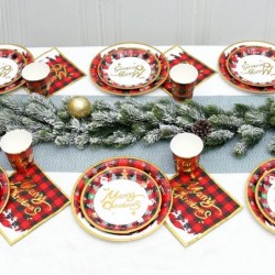 Christmas Paper Plates and Napkins Set - 96Pcs Disposable Christmas Plates Disposable Cups Napkins with MERRY CHRISTMAS for C...